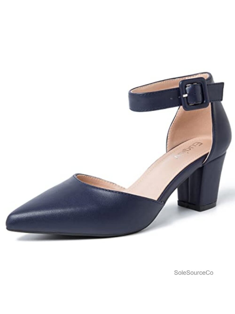 Women's Pointed Toe Low Block Heel Ankle Strap D'Orsay Dress Pumps